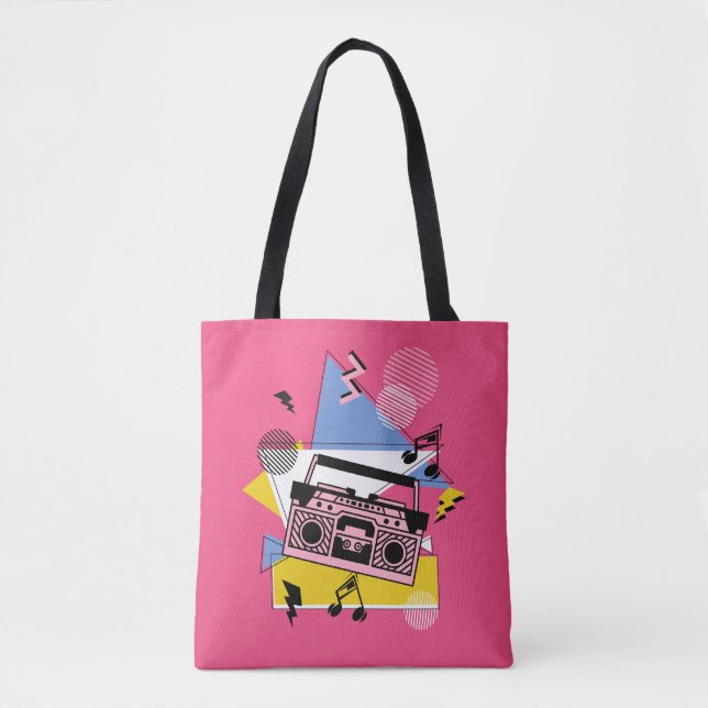 Retro style boombox design tote bag (Front)