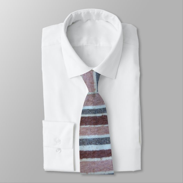 retro style brown and beige knitted stripes tie (Tied)