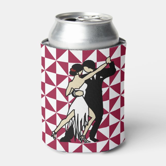 Retro-style Burgundy Tango Dancers Can Cooler (Can Front)