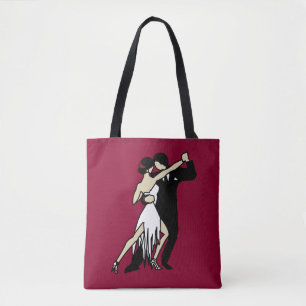 Retro-style Burgundy Tango Dancers Tote Bag