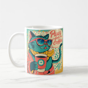 Retro-style cartoon cat wearing oversized sunglass coffee mug