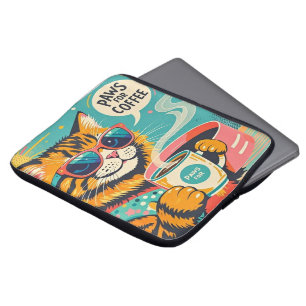 Retro-style cartoon cat wearing oversized sunglass laptop sleeve