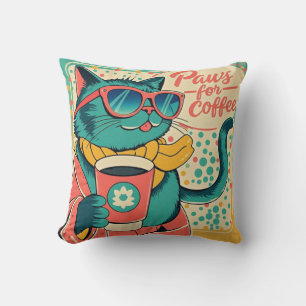 Retro-style cartoon cat wearing oversized sunglass throw pillow