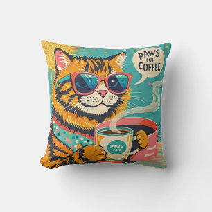 Retro-style cartoon cat wearing oversized sunglass throw pillow
