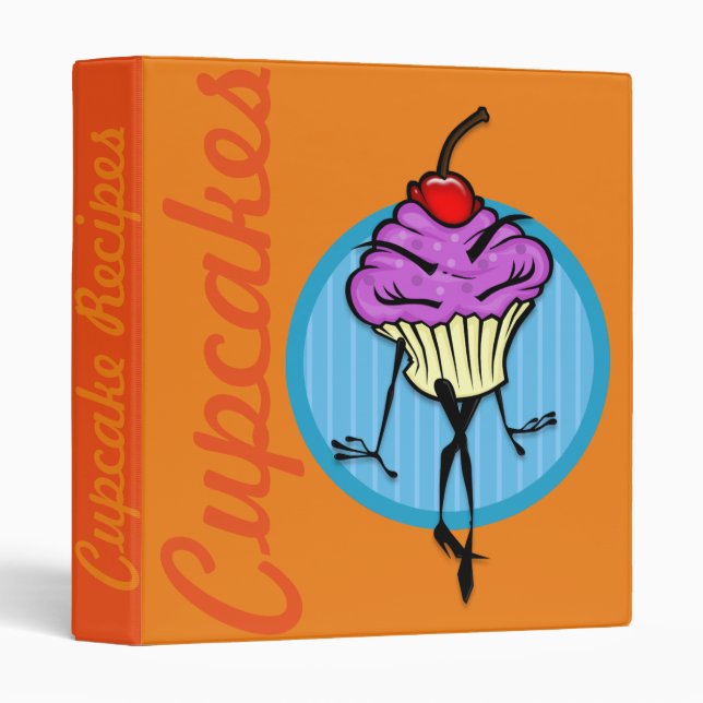 RETRO STYLE CARTOON CUPCAKE CLASSEUR RECEPE FEMME (Devant/Côté)
