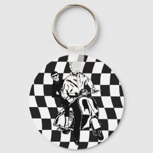 Retro style check scooter boy and girl keychain