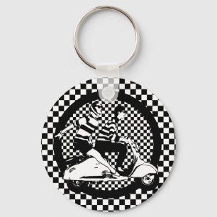Retro style check scooter couple keychain