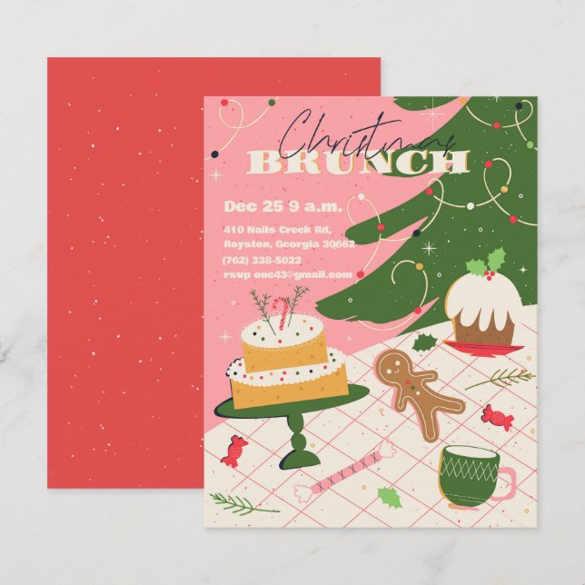 retro-style Christmas brunch invitations. Invitation (Front/Back)
