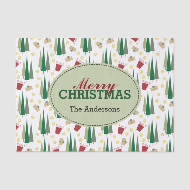 Retro Style Christmas Pattern, Personalized Tissue Paper (Front)