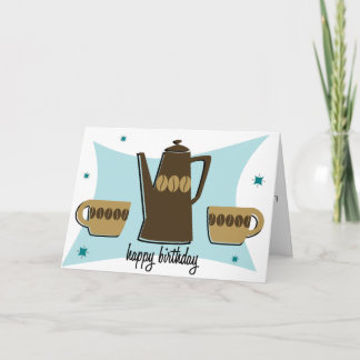 Retro Style Coffee Themed Birthday Card (teal)