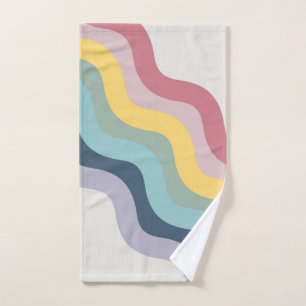 Retro style colourful diagonal waves design bath towel set