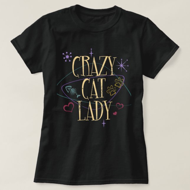 Retro Style Crazy Cat Lady Dark T-Shirt (Design Front)