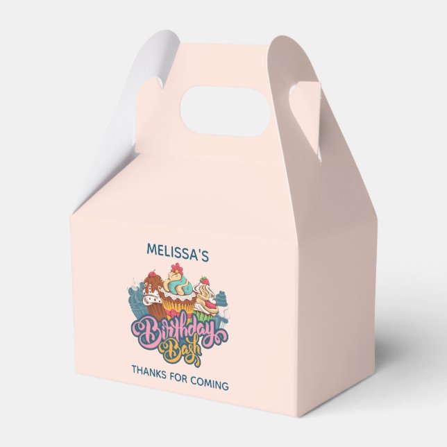Retro Style Cupcakes Sweet Dessert Birthday Bash Favor Box (Front Side)