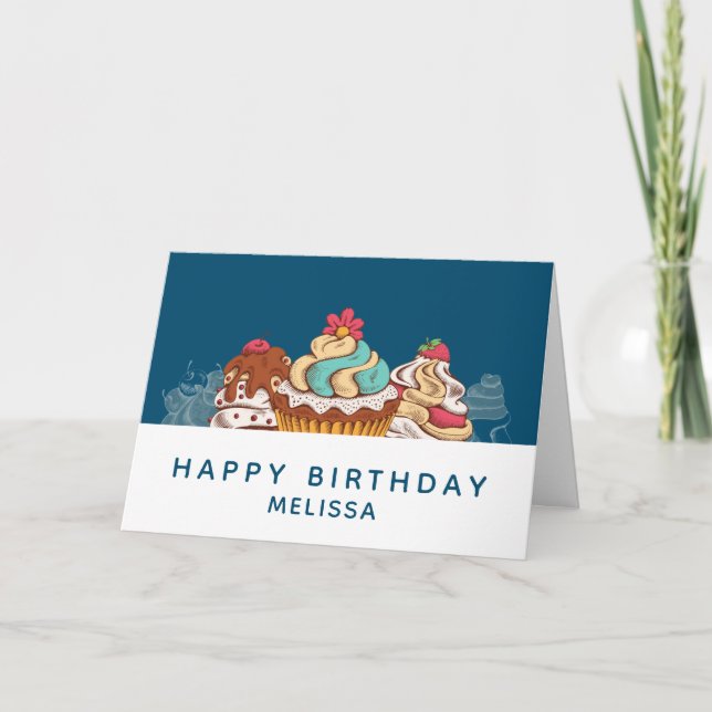 Retro Style Cupcakes Sweet Dessert Birthday Card (Front)