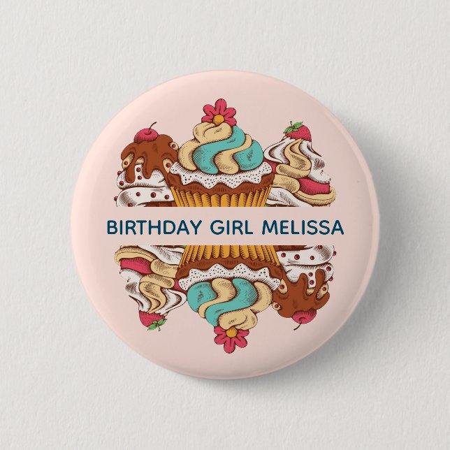 Retro Style Cupcakes Sweet Dessert Birthday Girl 2 Inch Round Button (Front)