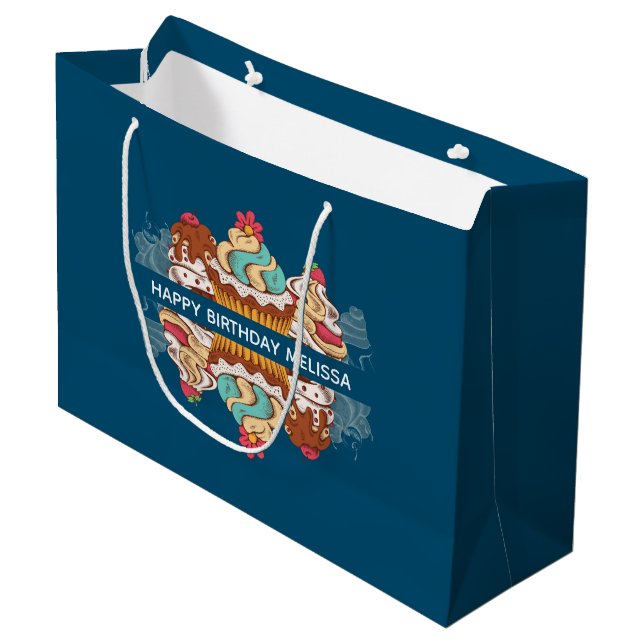 Retro Style Cupcakes Sweet Dessert Birthday Large Gift Bag (Front Angled)