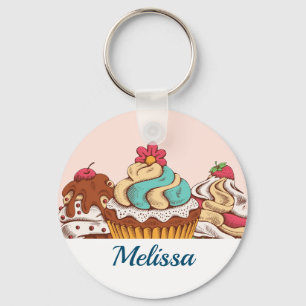 Retro Style Cupcakes Sweet Dessert Keychain