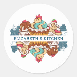 Retro Style Cupcakes Sweet Dessert Kitchen Classic Round Sticker