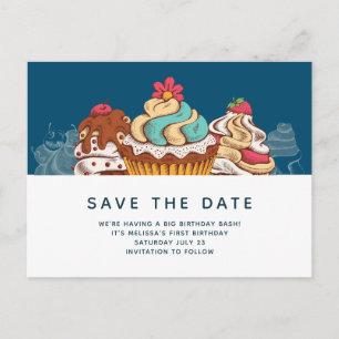 Retro Style Cupcakes Sweet Dessert Save the Date Postcard
