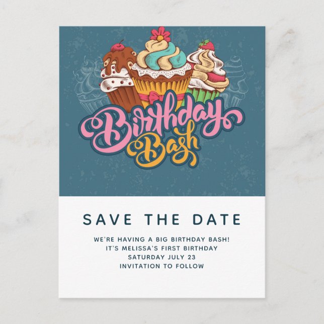 Retro Style Cupcakes Sweet Dessert Save the Date Postcard (Front)