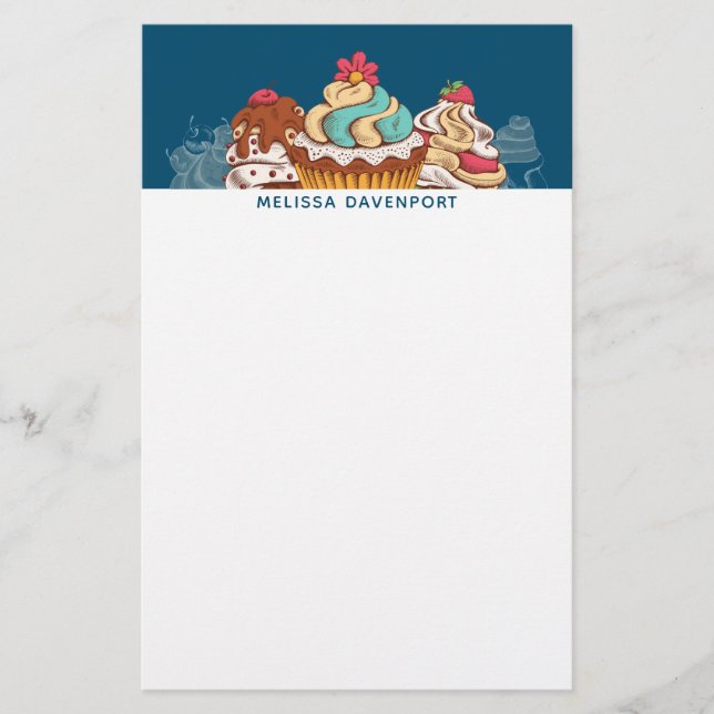 Retro Style Cupcakes Sweet Dessert Stationery (Front)