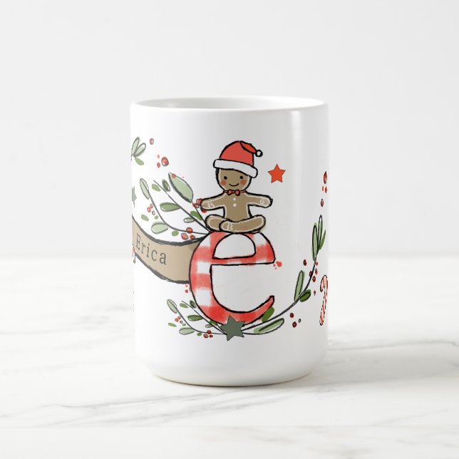 Retro Style Cute Christmas Monogram E With Name Coffee Mug (Center)