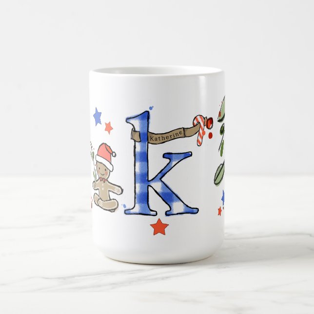 Retro Style Cute Christmas Monogram K With Name Coffee Mug (Center)