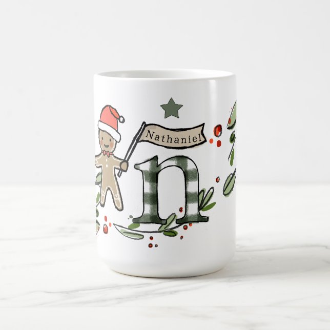 Retro Style Cute Christmas Monogram N With Name Coffee Mug (Center)