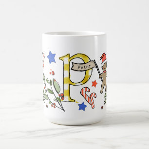 Retro Style Cute Christmas Monogram P With Name Coffee Mug