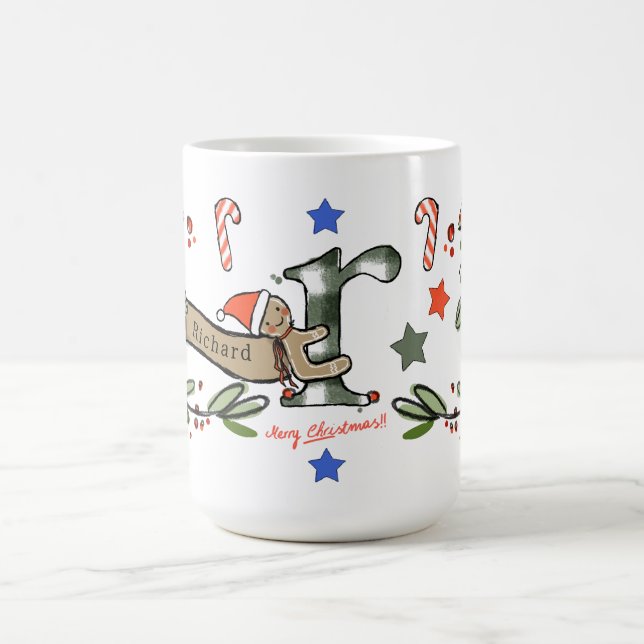 Retro Style Cute Christmas Monogram R With Name Coffee Mug (Center)