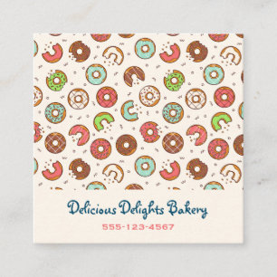 Retro Style Cute Colorful Donut Pattern Bakery Square Business Card