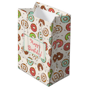 Retro Style Cute Colourful Doughnut Pattern Birthd Medium Gift Bag