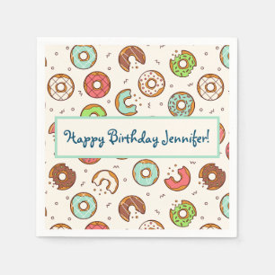 Retro Style Cute Colourful Doughnut Pattern Birthd Napkin
