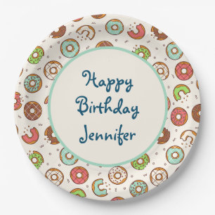Retro Style Cute Colourful Doughnut Pattern Birthd Paper Plate
