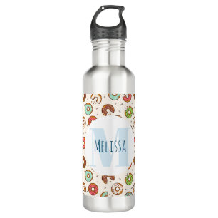 Retro Style Cute Colourful Doughnut Pattern Monogr 710 Ml Water Bottle