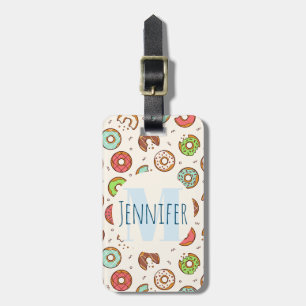 Retro Style Cute Colourful Doughnut Pattern Monogr Luggage Tag