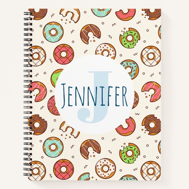 Retro Style Cute Colourful Doughnut Pattern Monogr Notebook (Front)