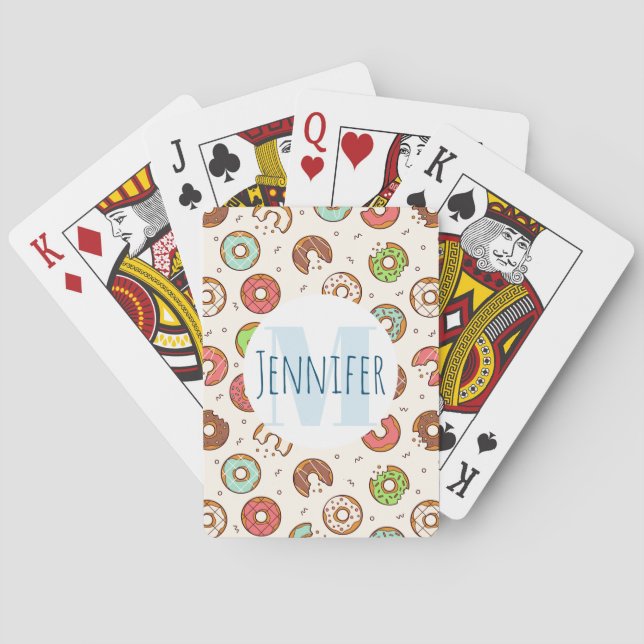 Retro Style Cute Colourful Doughnut Pattern Monogr Playing Cards (Back)