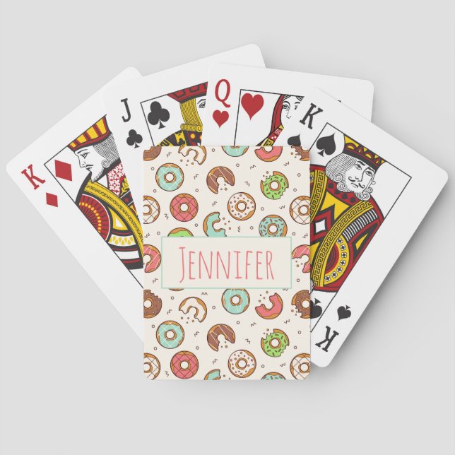 Retro Style Cute Colourful Doughnut Pattern Playing Cards (Back)