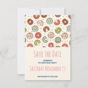 Retro Style Cute Colourful Doughnut Pattern Save The Date