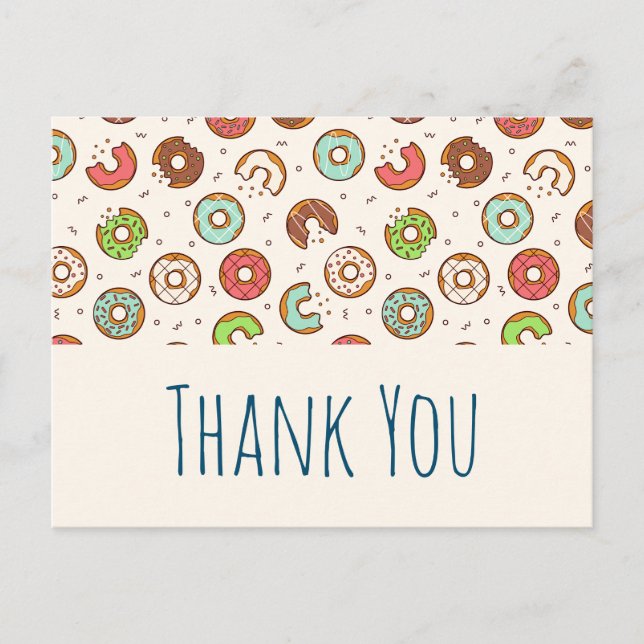 Retro Style Cute Colourful Doughnut Pattern Thank  Postcard (Front)