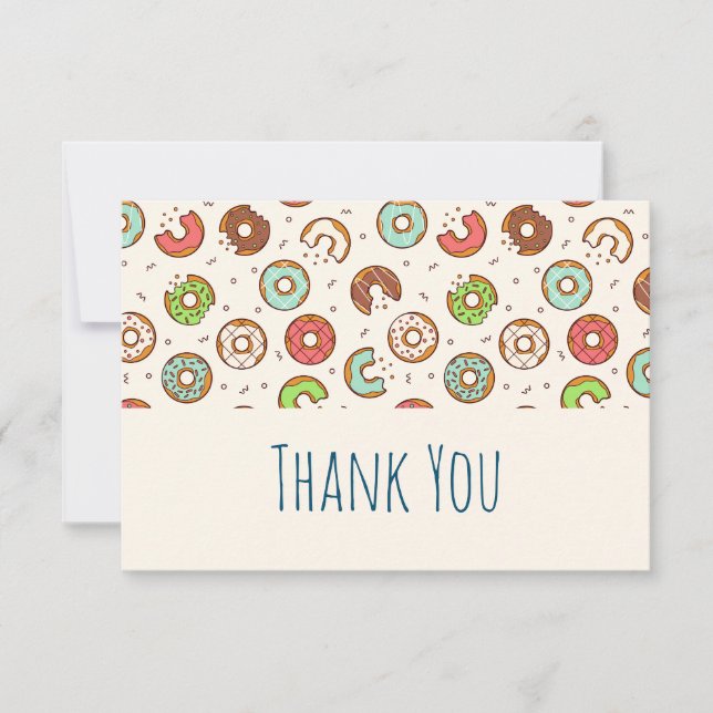 Retro Style Cute Colourful Doughnut Pattern Thank  You Card (Front)