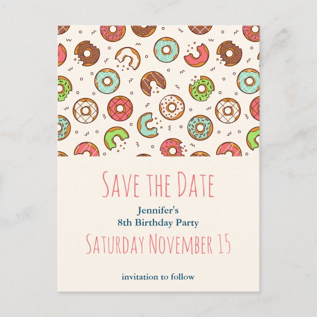 Retro Style Cute Doughnut Pattern Save the Date Invitation Postcard (Front)