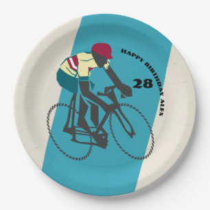 Retro-style Cycling Birthday Paper Plate