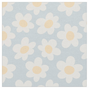 Retro style daisies in bloom on blue background  fabric
