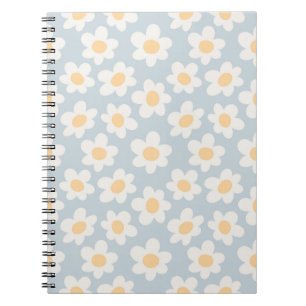 Retro style daisies in bloom on blue background notebook