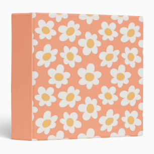 Retro style daisies in bloom on orange background binder