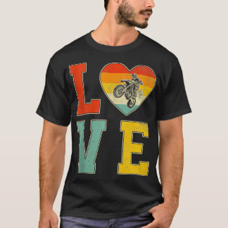 Retro Style Dirt Bike With Heart Graphic Valentine T-Shirt
