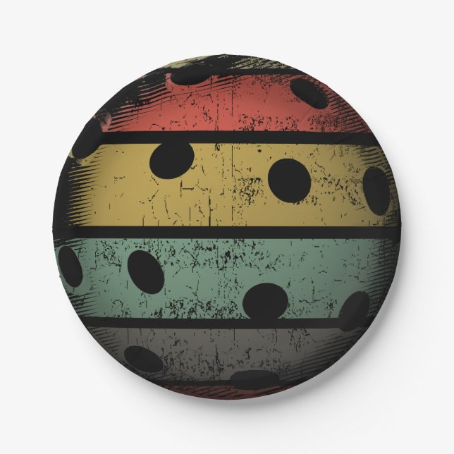 Retro Style Distressed Pickleball Art Paper Plate (Front)