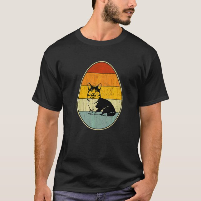 Retro Style Easter Egg Graphic Easter Day Corgi Do T-Shirt (Front)